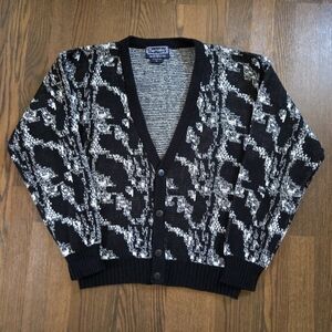 Vintage Barnaby Knit Cardigan 90s geometric pattern acrylic sweater - Mens Large